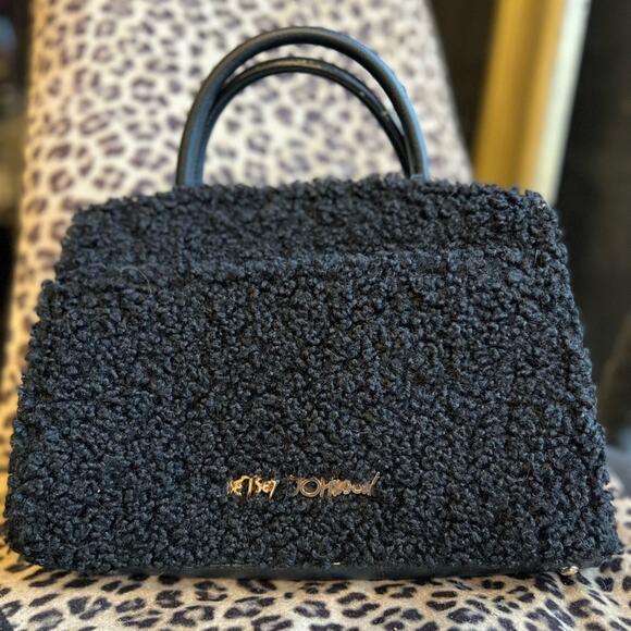 Betsey Johnson Fuzzy Black Top Handle Bag - Picture 1 of 7